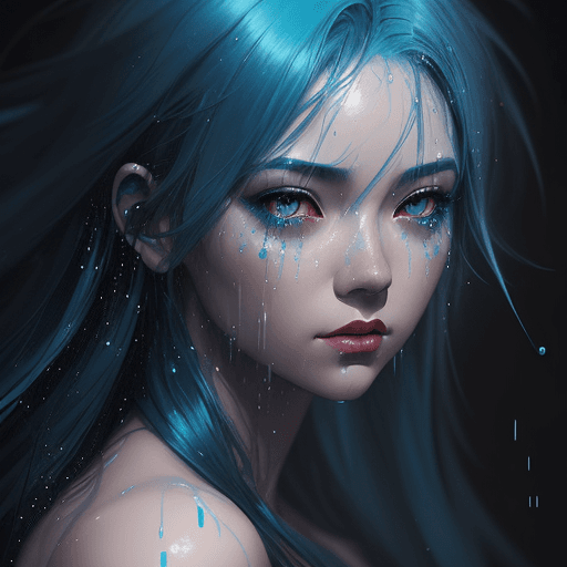 AI generated: a close up of a person with blue hair, inspired by Ross Tran, digital art, dark glowing rain, artwor...