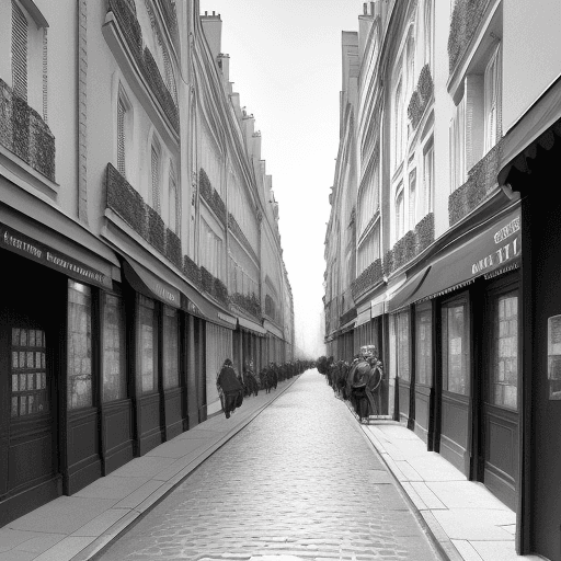 AI generated: A parisien street In 1920 prompt in black ans white