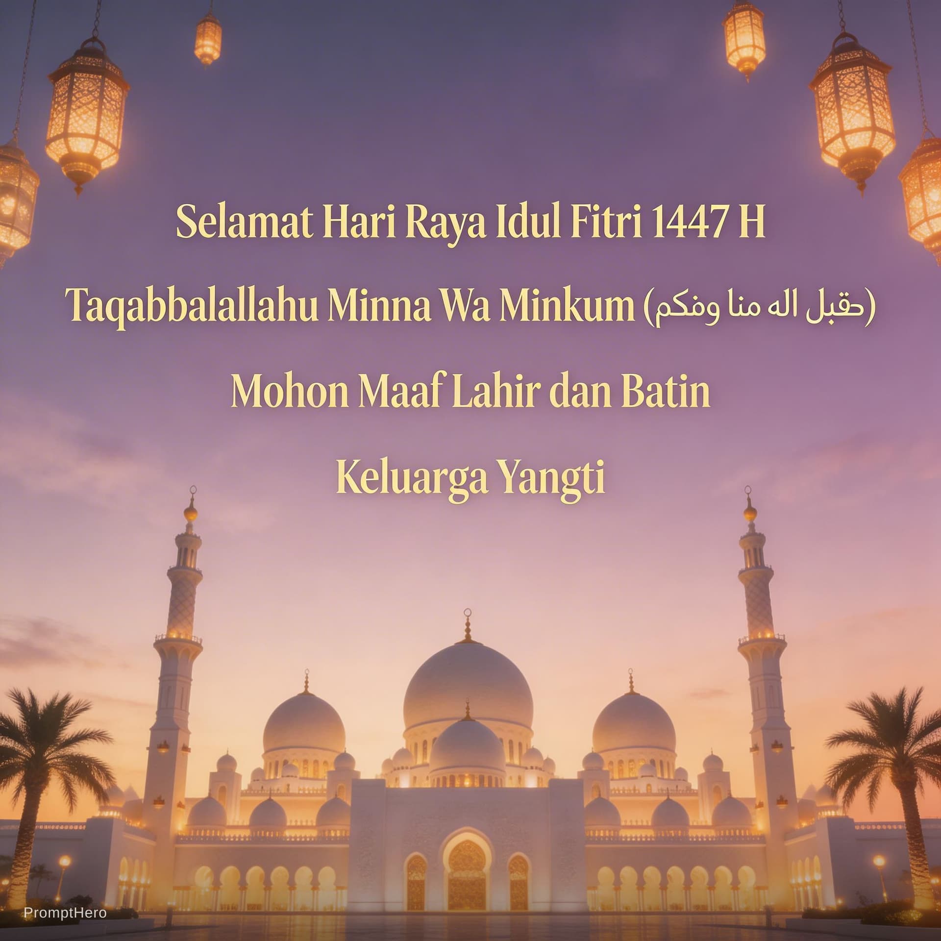 AI generated: اجواء رمضانية ساحرة بجودة 8K


Add text : “Selamat Hari Raya Idul Fitri 1447 H
Taqabbalallahu Minna ...
