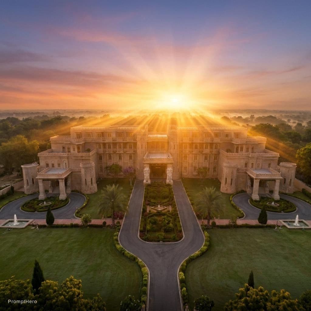 AI generated: Beautiful morning sun from behind the building 