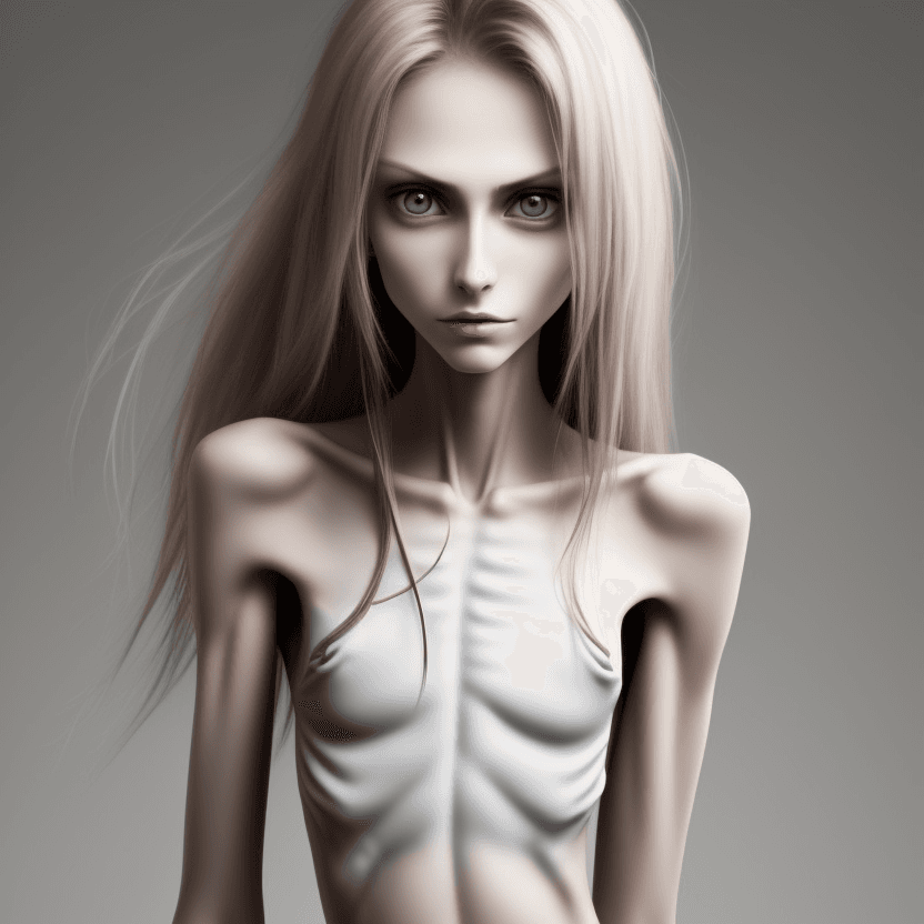 AI generated: extreme beautiful skinny face of skinny (almost anorexic) girl
