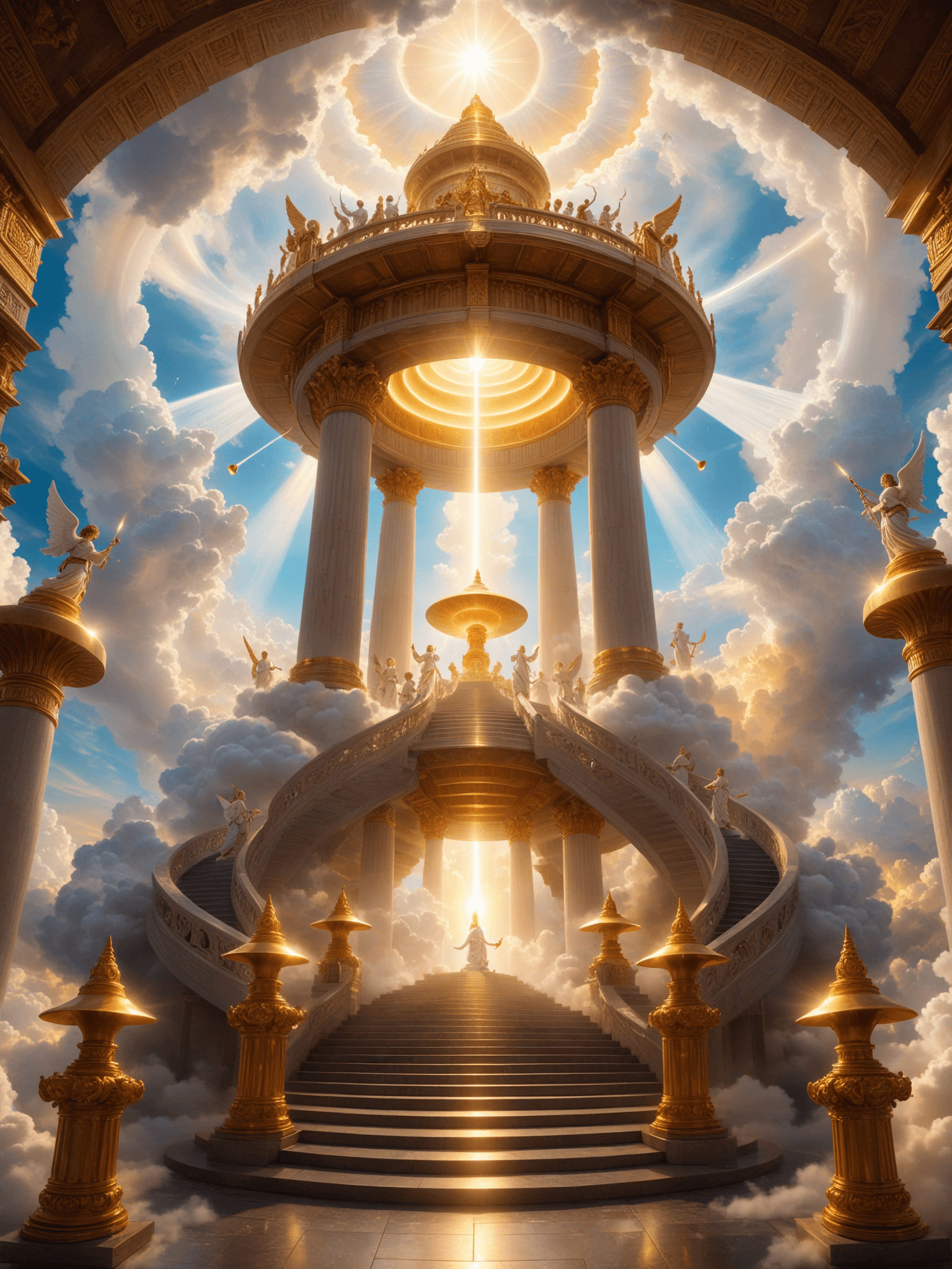 AI generated: Rich clouds,on the clouds,Celestial Voices,Gateway to Heaven,radiantly glowing light, Spacious,a tem...