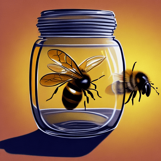 AI generated: Bee in a jar. The jar is a whole world. Side view. High realism. Artistic image.