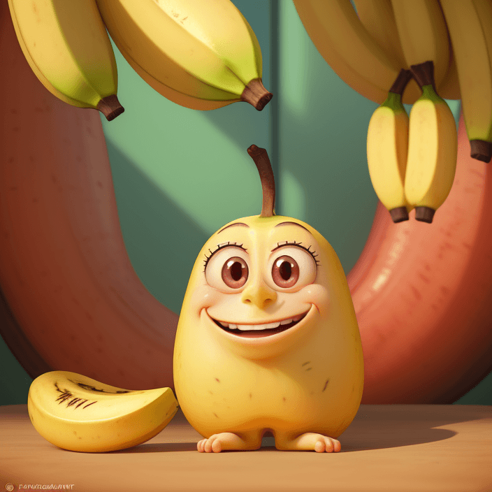 AI generated: A happy cartoon banana fruit, Pixar Style, perfect composition, 8k artistic photography, photorealis...