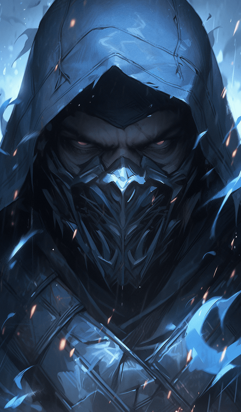 AI generated: Mortal Kombat Sub-Zero, atmosphere of darkness and horror, in the style of illusory wallpaper portra...