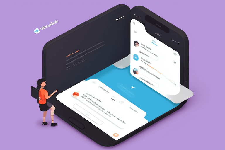 AI generated: User being inpired by the posibilities of an app, illustration for a tech company, by slack and drop...