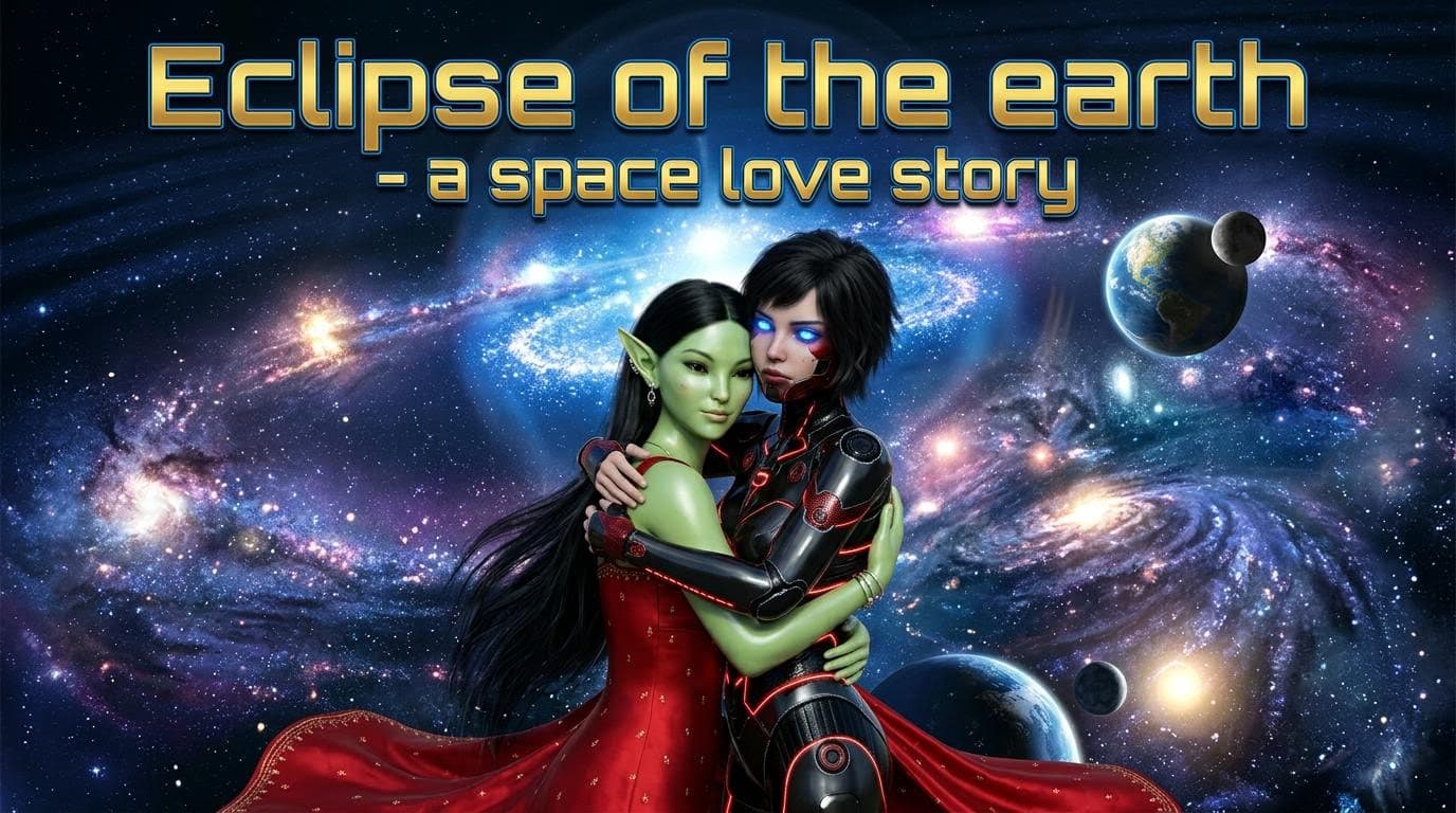 AI generated:  Make a movie poster in 16.9 with these two characters hugging in space with galaxies and planets. T...