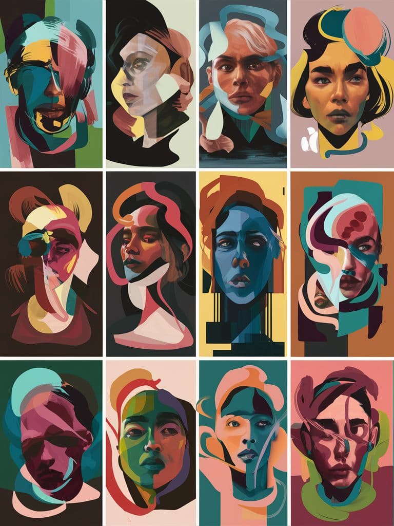 AI generated: A captivating collection of abstract paintings that delve into the connection between color, shape, ...