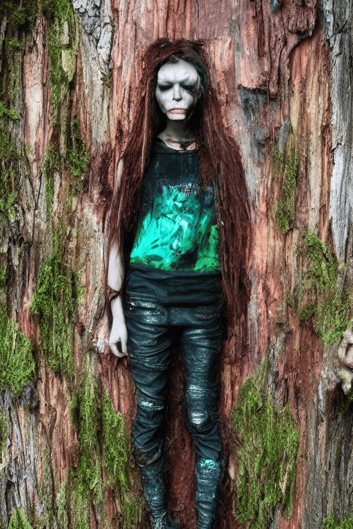 AI generated: neonpunk style 20-year-old A full body full face shot of a scary creepy android, state of decay and ...