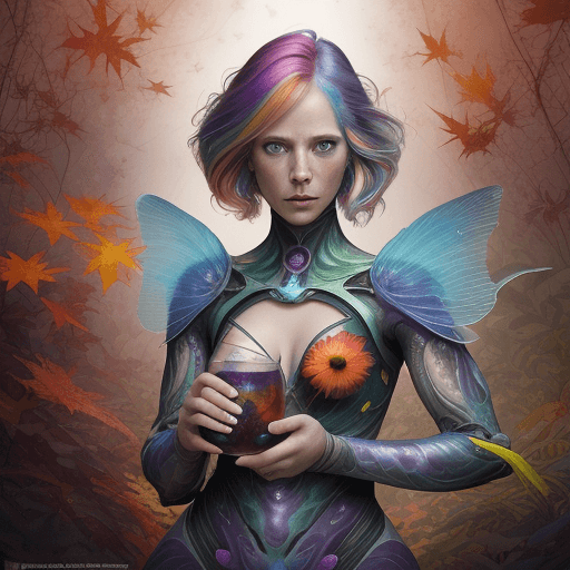 AI generated: beautiful angle view of Species woman individual from another planet with multicolored hair, beautif...