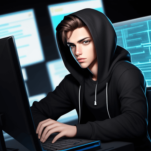 AI generated: A young and handsome hacker