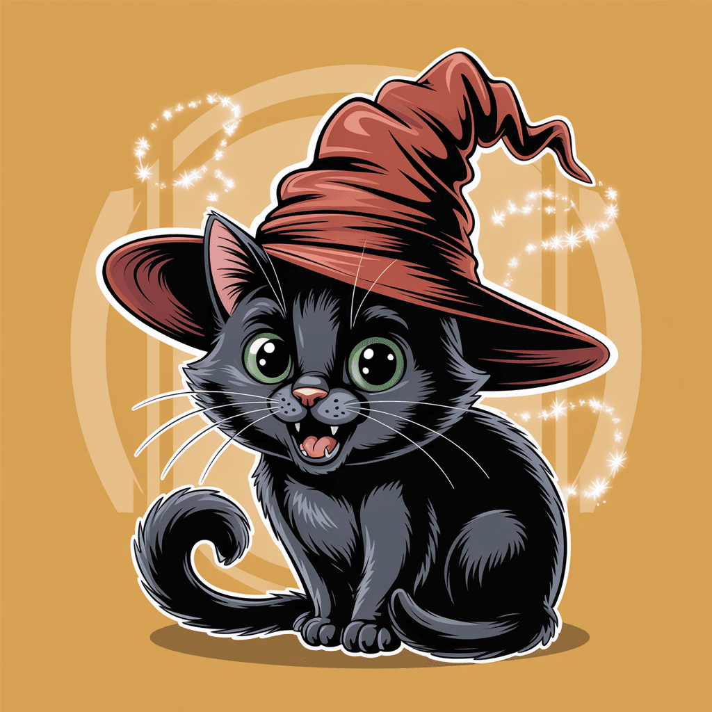 AI generated: Black cartoon cat wearing a harry
Potter sorting hat