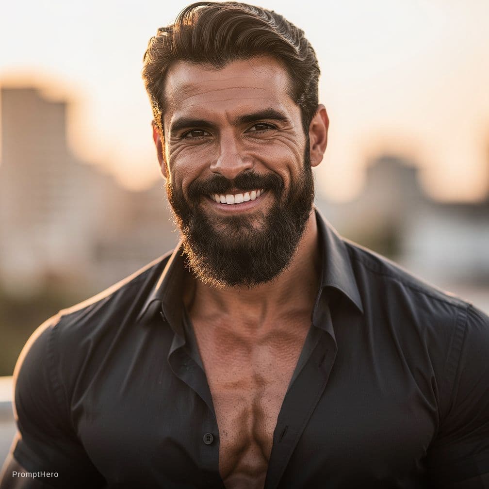 AI generated: Brazilian Latino man, 45 years old, white, bearded, extremely handsome, masculine, virile, muscular....