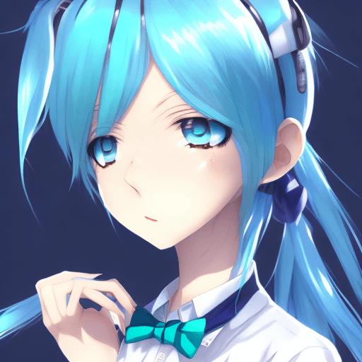 AI generated: anime girl with blue hair and a white shirt posing, mikudayo, anime moe artstyle, sona is a slender,...