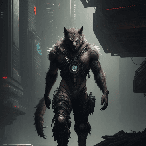 AI generated: highly detailed and epic illustration of a unique and unconventional design for a wolfman, intricate...