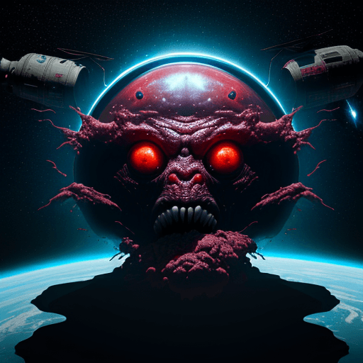 AI generated:  high quality foto of a bloody monster from energy, in space,  8k, lange klauen,