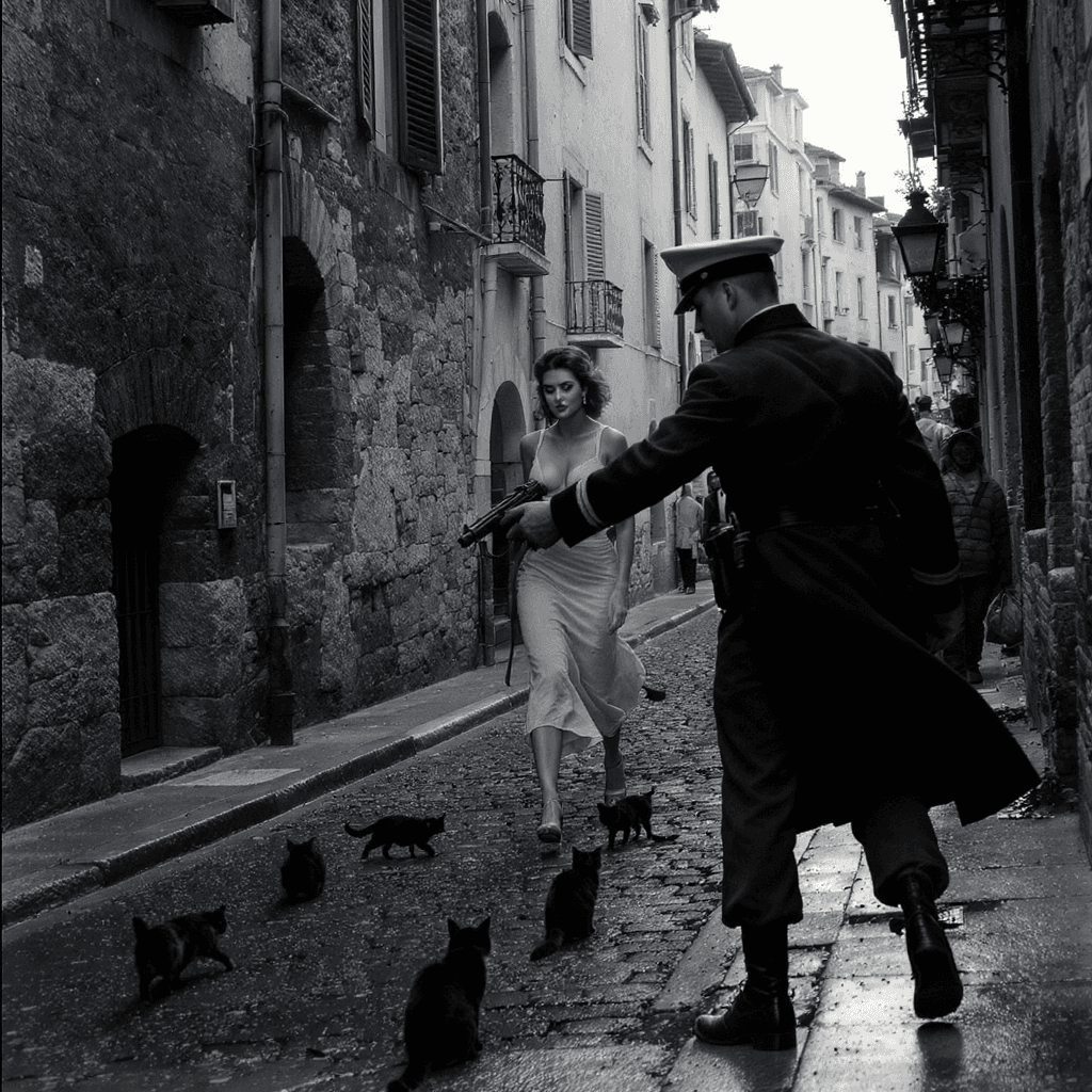 AI generated: A deadly game of cat and mouse with a soldier and a spy through the streets of milan. one false move...