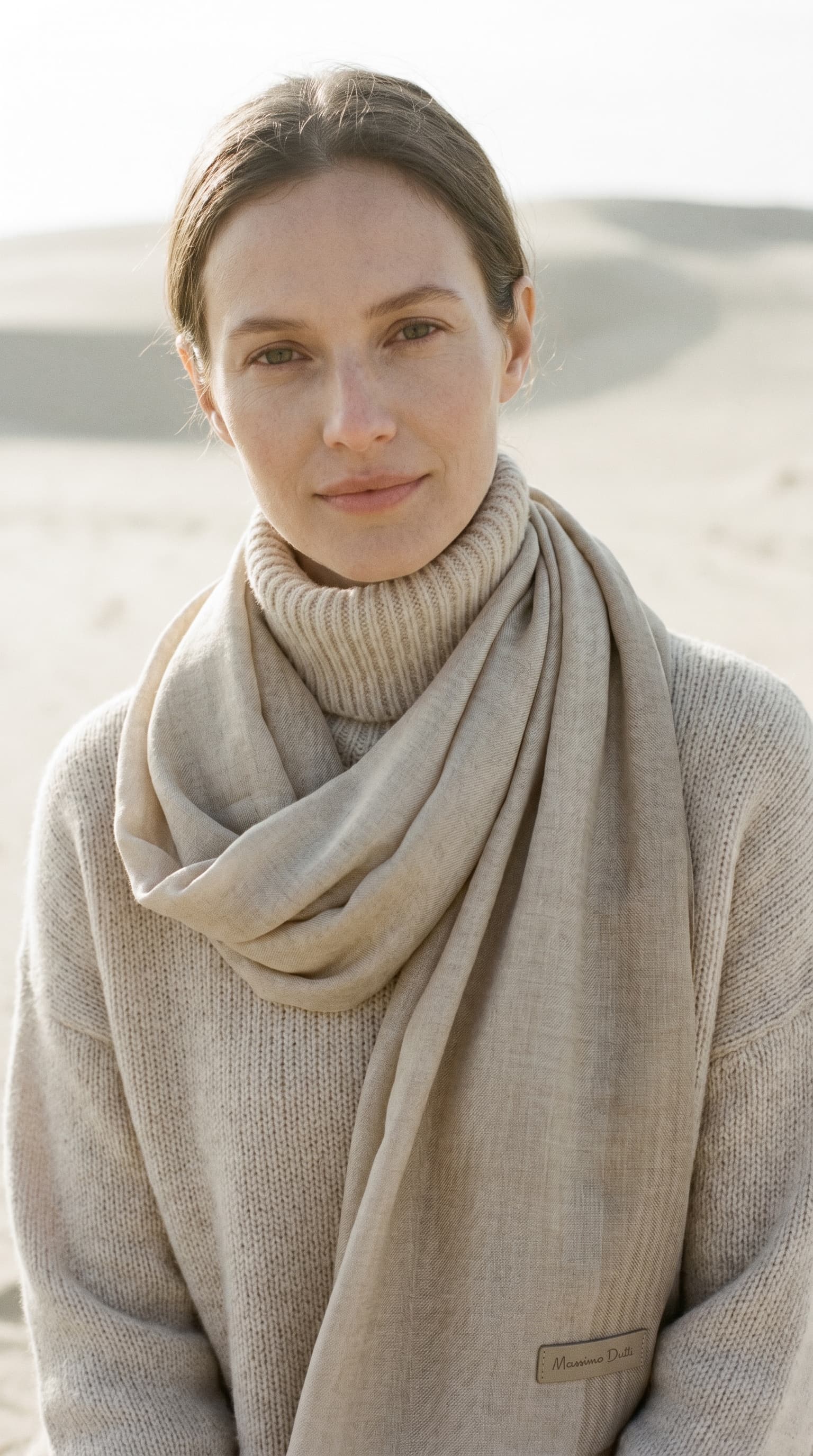 AI generated: (Nano Banana Pro) Editorial campaign for Massimo Dutti, close-up portrait of a model with a serene e...