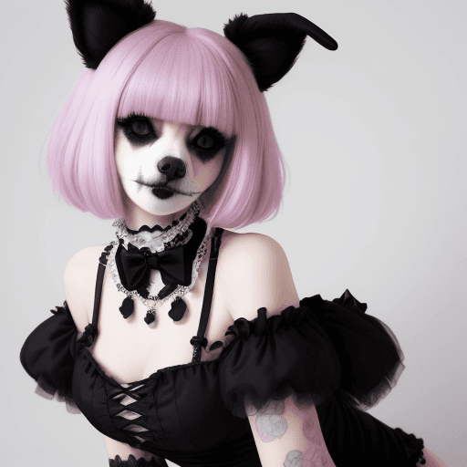AI generated: Pastel goth dressed as a dog looking seductive