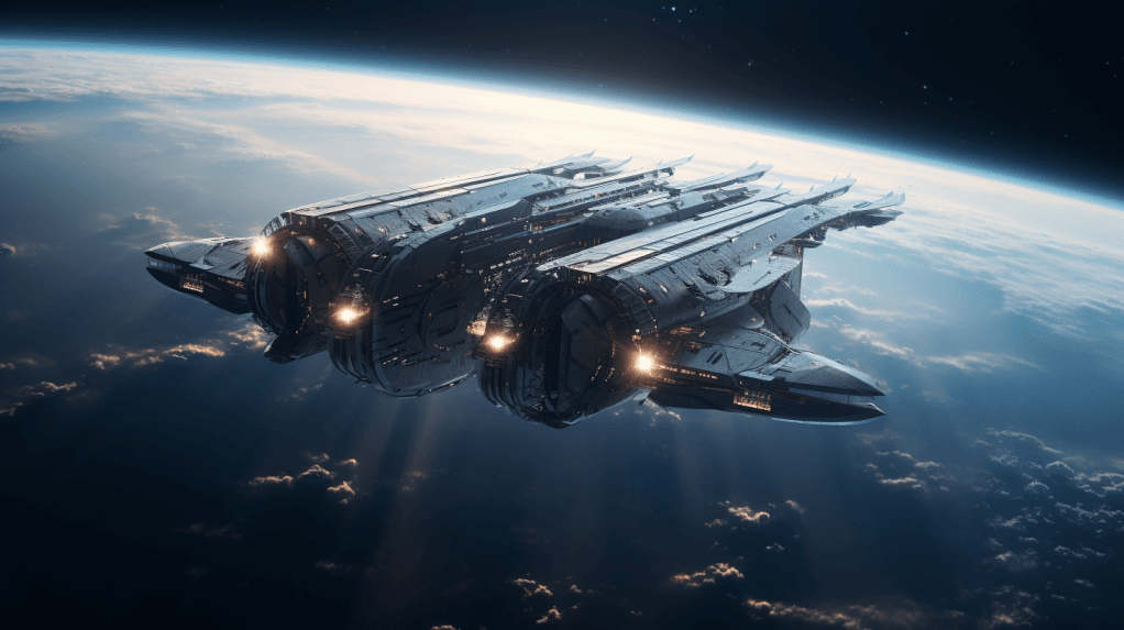 AI generated: huge flight deck，space carrier，small drone，aerodynamics, metal punk style, Small carrier-based aircr...