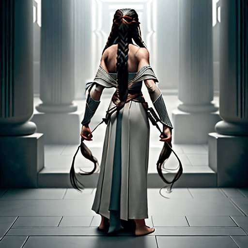 AI generated: A powerful and elegant Female Jedi standing confidently in the midst of the Jedi Temple, her robes f...