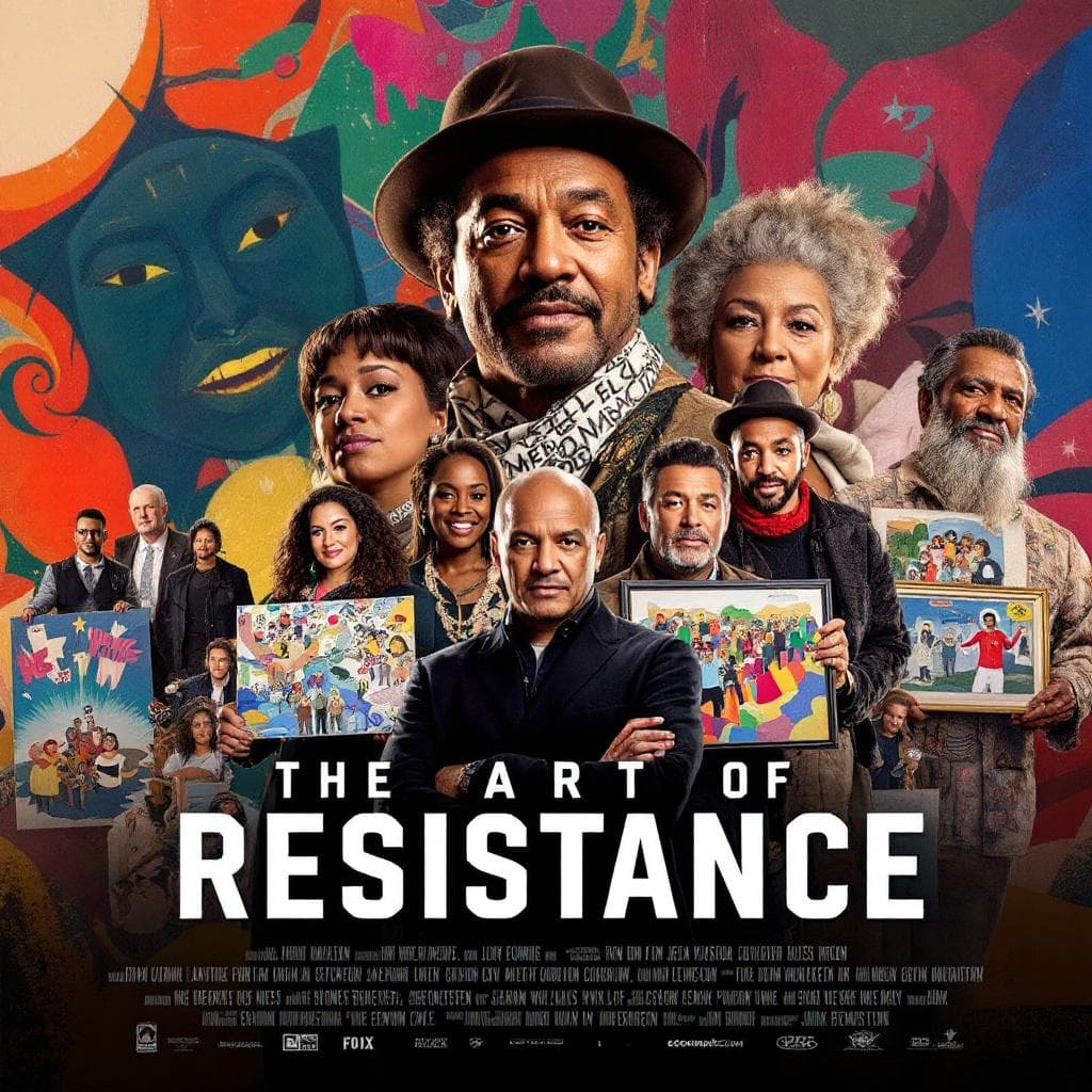AI generated: A striking movie poster for "The Art of Resistance" features a diverse group of artists and cultural...