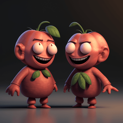 AI generated: Hyper realistic 3d render of 2 tomatomans talking and laughing to each other