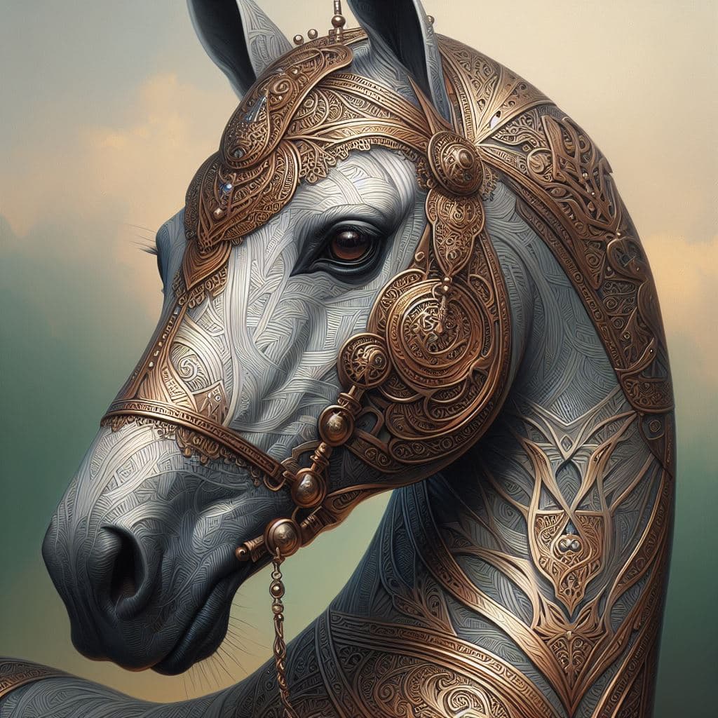 AI generated: Akhal-Teke horse-blade selfie, intricate, beautiful, Trending on Artstation, oil on Canvas by Elena ...