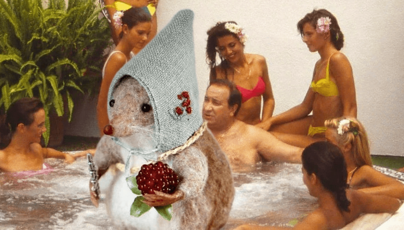 AI generated: make the man become the mouse, in a blended manner