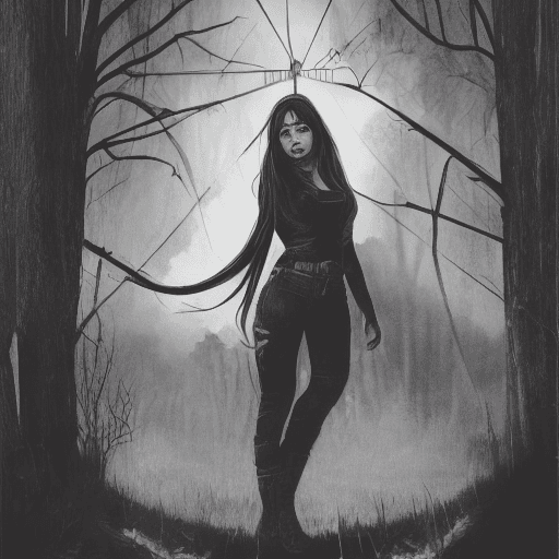 AI generated: Girl, solo, nighttime, creepy night, anarchy atmosphere, evil smile, parted lips, very long hair, be...
