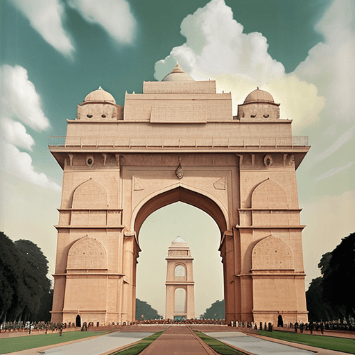 AI generated: saffron, white and green clouds above The India Gate. , daylight, indirect lighting, AD magazine, Fr...