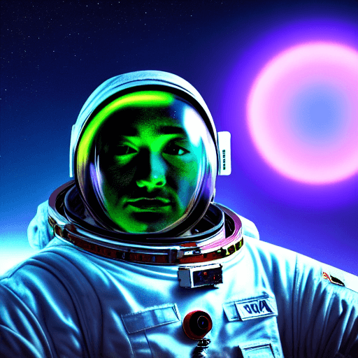 AI generated: portrait of an astronaut, bioluminescent details, intricate works of art, cinematic, hyperrealism, h...