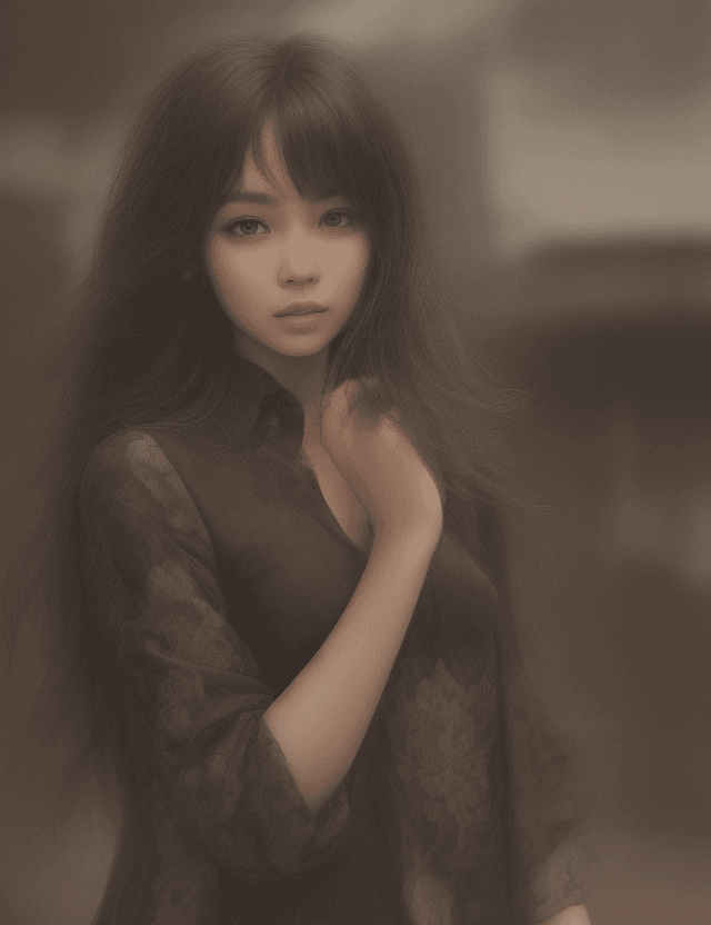 AI generated: A portrait of a young beautiful girl from Indonesia,  look, lips with lip-gloss, Black and long hair...