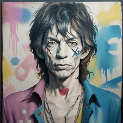 AI generated: High resolution photography portrait of the Rolling Stones, splashes of watercolor throughout, graff...