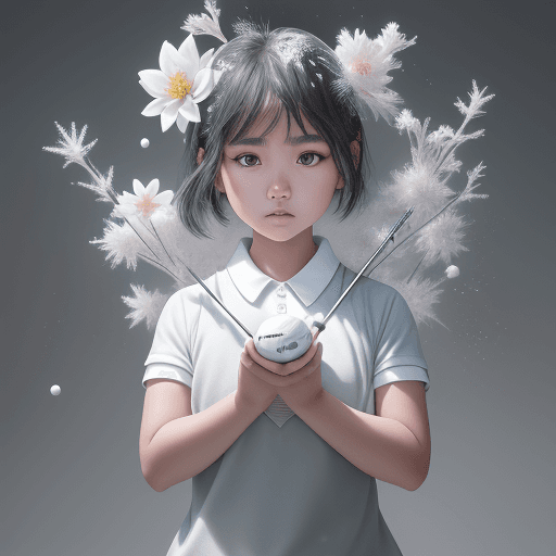 AI generated: Absolute harmony, Piercing gaze at point-blank range, The little jr. golfer asian girl , flower and ...