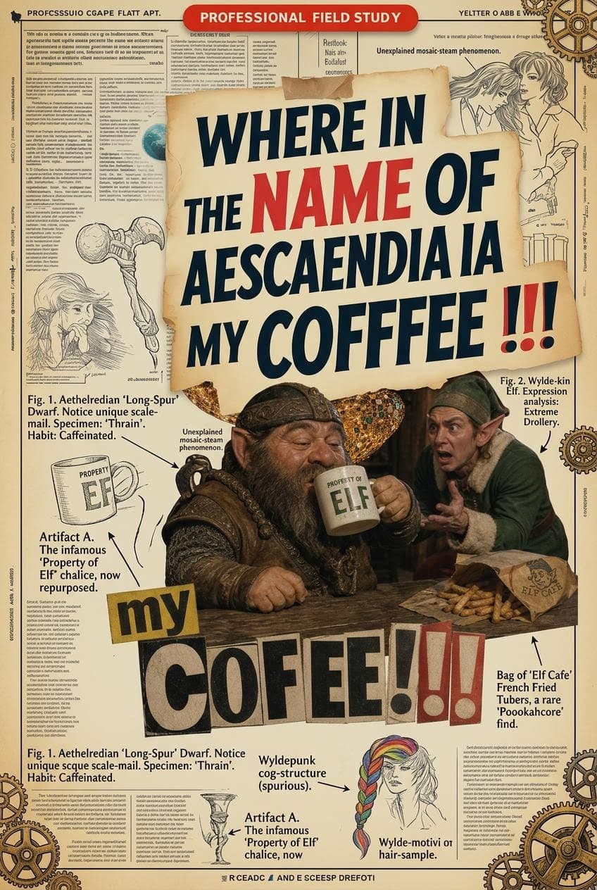 AI generated: Create a detailed field guide study featuring annotations and sketches of a A mid-century newsprint ...