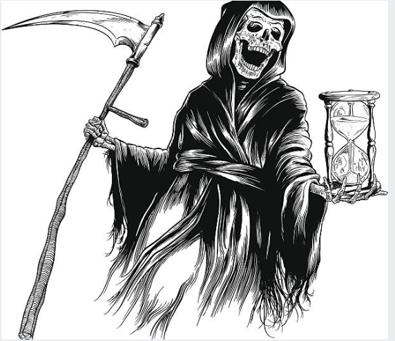 AI generated: Grim Reaper holding a coffee instead of hourglass