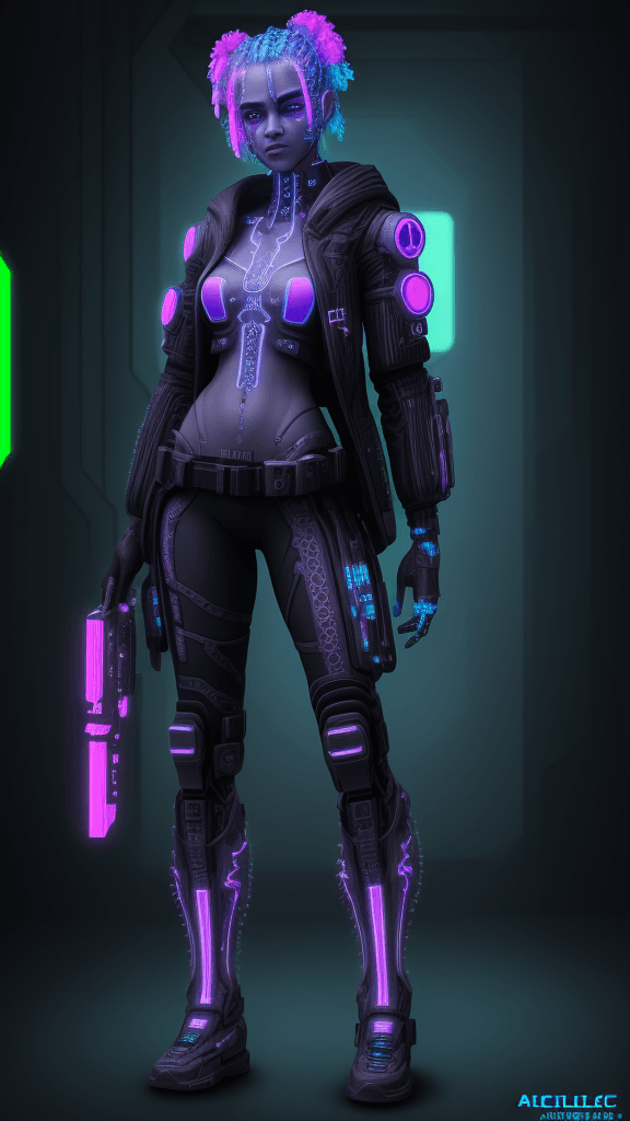 AI generated: blacklightfractalneonholofluid cyberpunk character