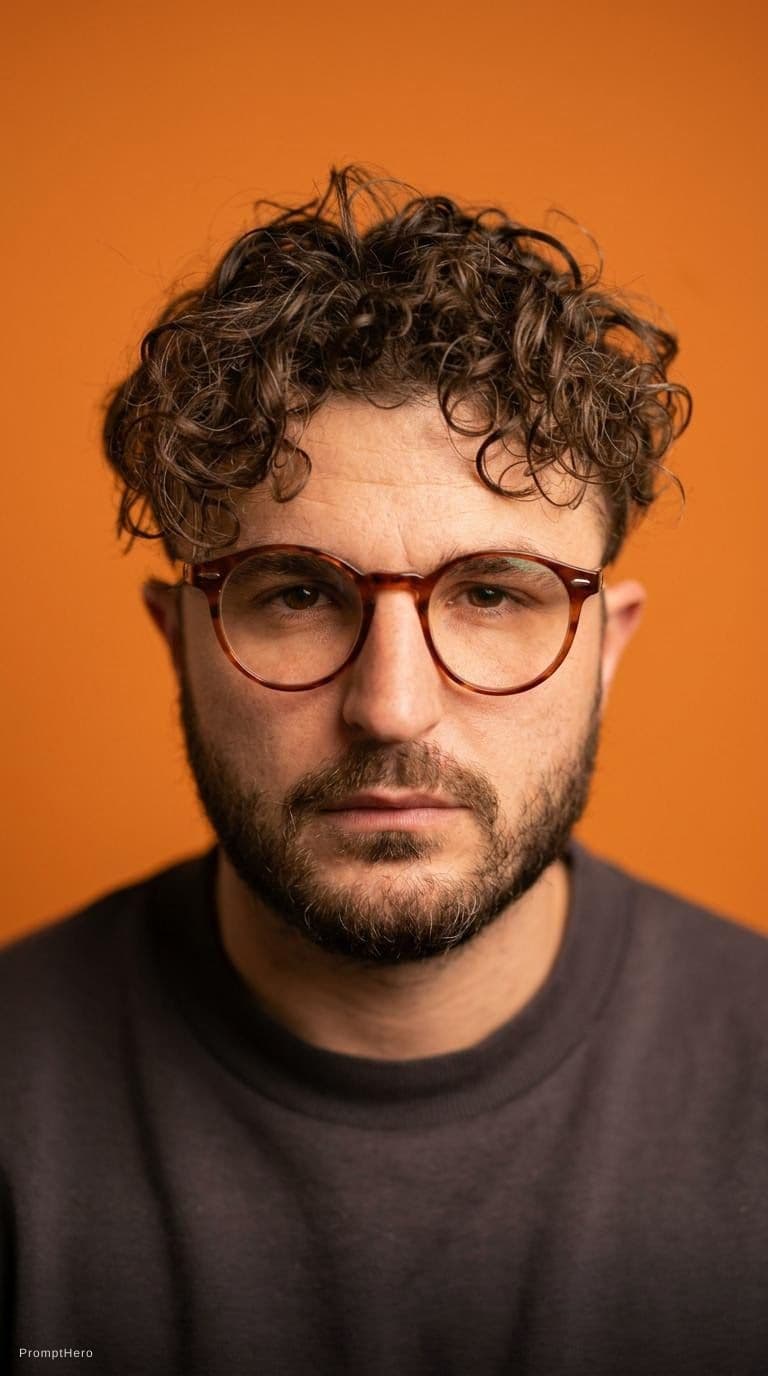 AI generated: photography, orange hue, model, solid orange backdrop, using a camera setup that mimics a large aper...