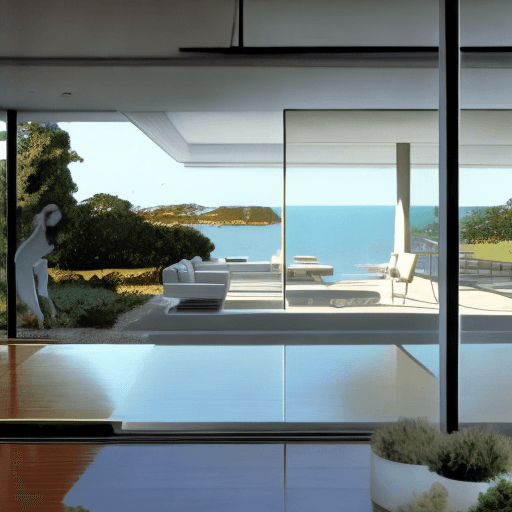 AI generated: Rosie Perez spanking Nicole Murphy 

Hyper realistic eye level exterior photo of a mid century moder...