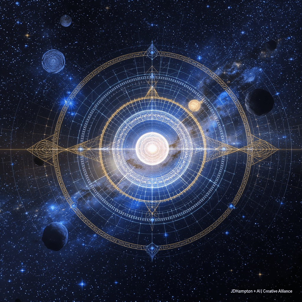 AI generated: Epic conceptual visualization of the "432Hz Frequency: The Law of Nature as Code". At the heart of t...