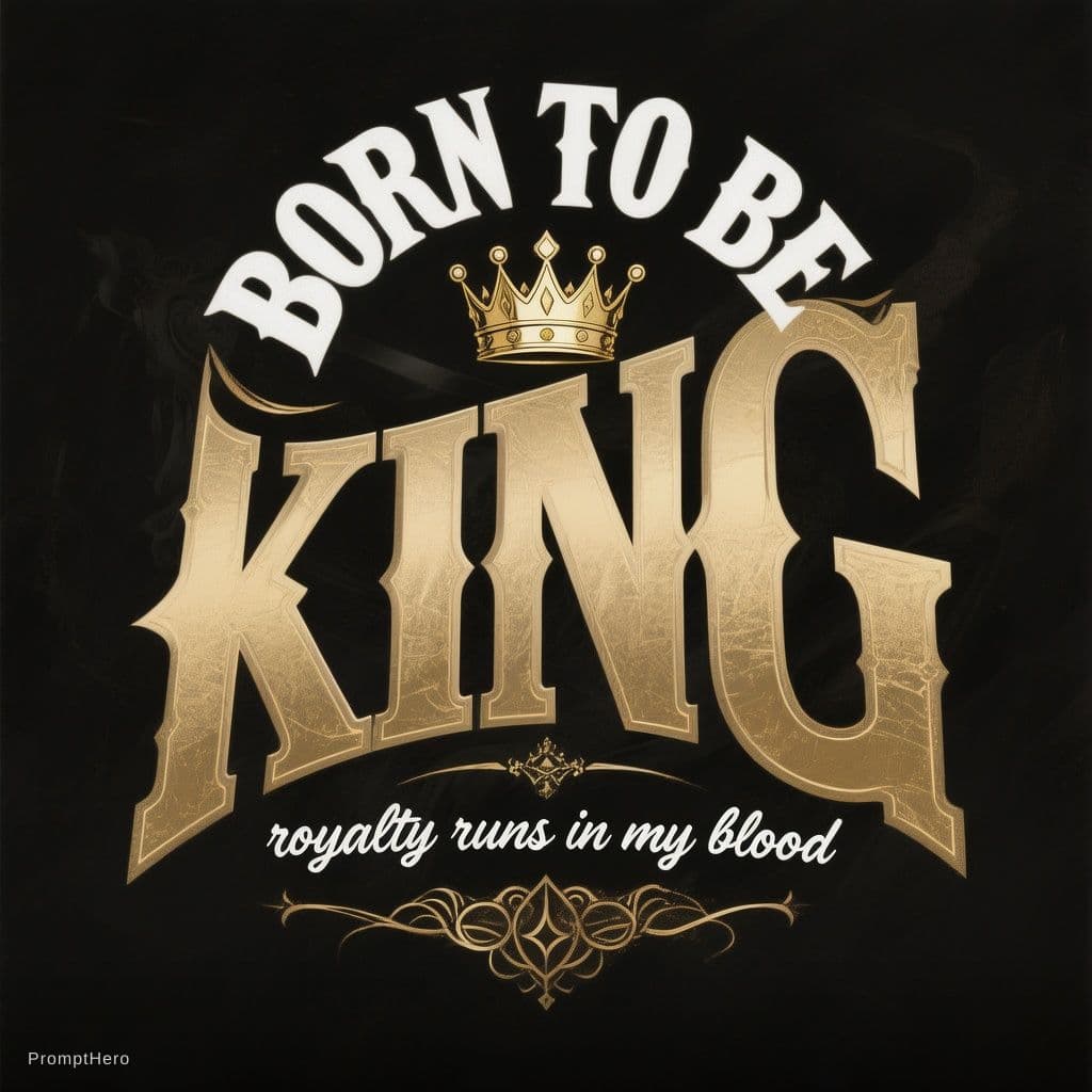 AI generated: Vector t-shirt typography, bold serif font "BORN TO BE" arched top in white, huge outlined gold lett...