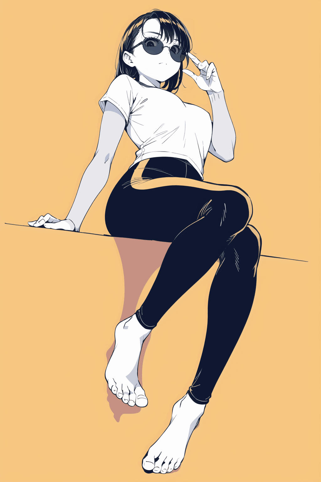 AI generated: masterpiece, best quality,tan skin, looking at viewer, sports wear, leggins, sitting, barefoot, simp...