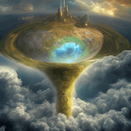 AI generated: a world within a world::5 fantasy art, shot from space, ultra detailed::3 heaven and hell::2