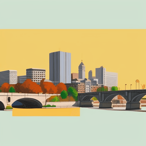 AI generated: Give a painting or illustration on the theme of the city of Waterloo in warm colors that are charact...