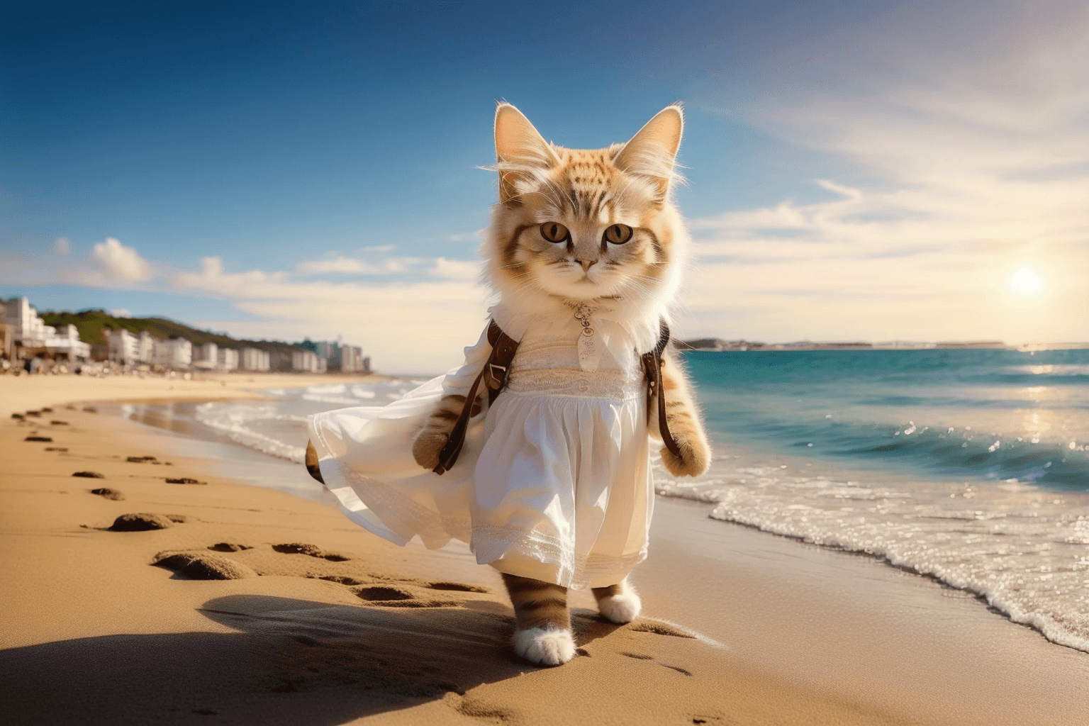 AI generated: Highly detailed, High Quality, beautiful, maomi wearing a dress, beach 