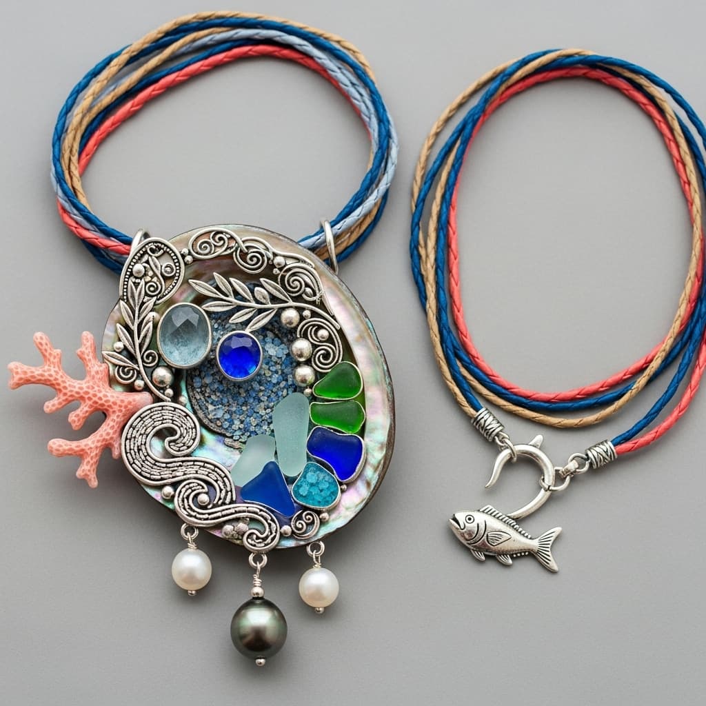 AI generated: crea una joya original, rara y versartil, relacionada con la fusion entre el mar mediterraneo y el c...