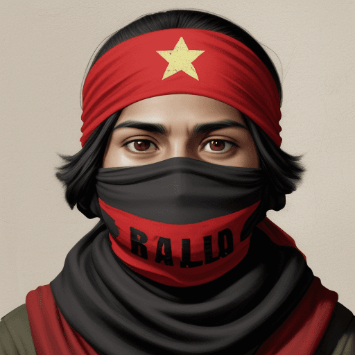 AI generated: EZLN Rebel in red balaclava and bandana with the red sign of star