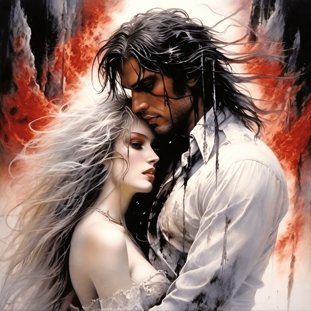 AI generated: A stunningly intricate close up portrait of a romantic couple, (((luis royo and julie bell inspired ...