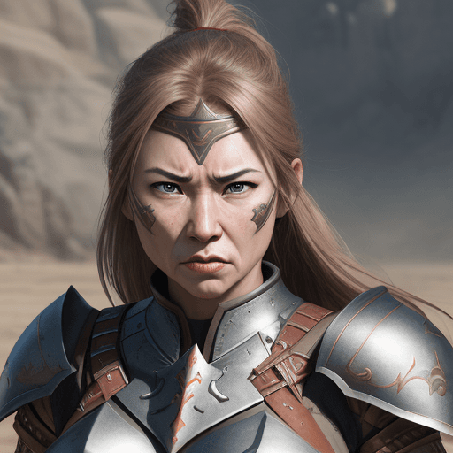 AI generated: female warrior, ultra-realistic, exaggerated facial expression --ar 68:128 --s 750 --v 5.2
